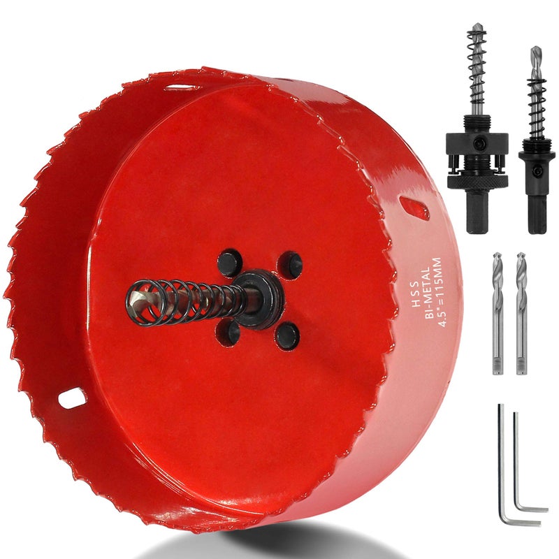 Luomorgo 4.5 inch Hole Saw, 1 1/4 inch Cutting Depth HSS Bi-Metal Hole Cutter for Wood Cornhole Boards Plastic Drywall & Metal Sheet - Image 1